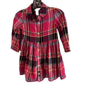 Polo Ralph Lauren Girls Cotton Twill Multicolor Flannel Shirt Dress Size 12 Mo